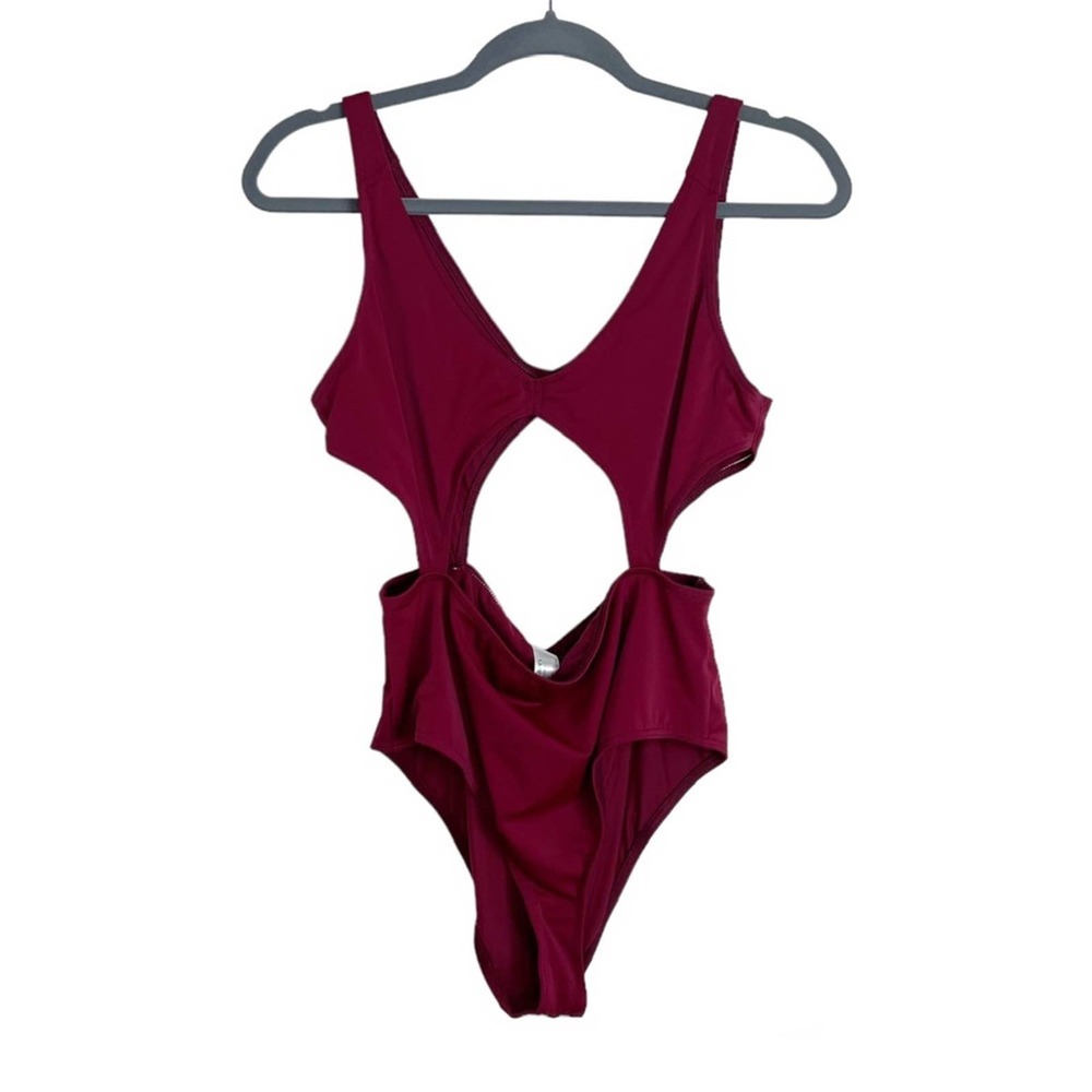 ASOS One Piece Swimsuit Cutout Size 12 Burgundy